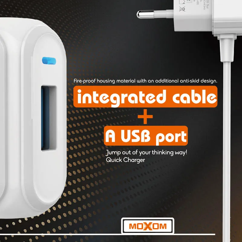 MOXOM KH-66 CHARGER Built-In Cable With USB Fast Charging Port 2.4A High Quality MOXOM - Image 5