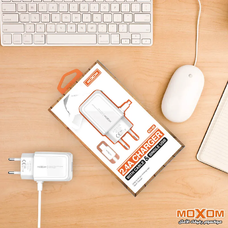 MOXOM KH-66 CHARGER Built-In Cable With USB Fast Charging Port 2.4A High Quality MOXOM - Image 2