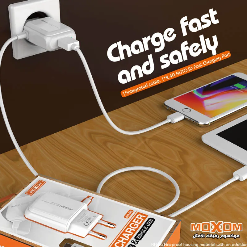 MOXOM KH-66 CHARGER Built-In Cable With USB Fast Charging Port 2.4A High Quality MOXOM - Image 3