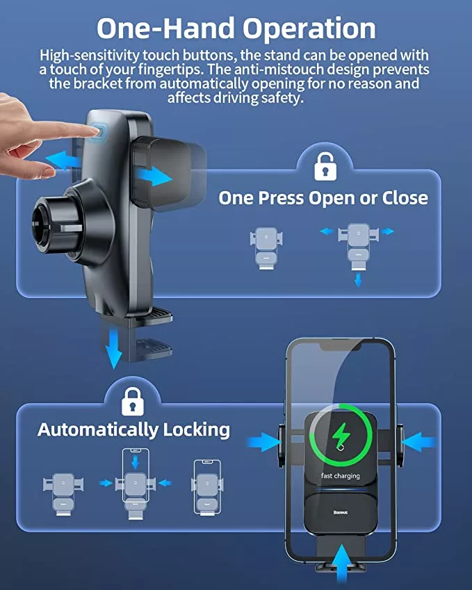 Wireless Car Charger, Baseus 15W Qi Smart Car Wireless Charger Phone Mount - Image 2
